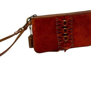 Coach Suede Corset Woven leather Wristlet with nice rivets 7139
